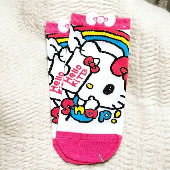 Sanrio Hello Kitty White Yellow Pink Socks Set Of 3 Pairs - Picture 4 of 5